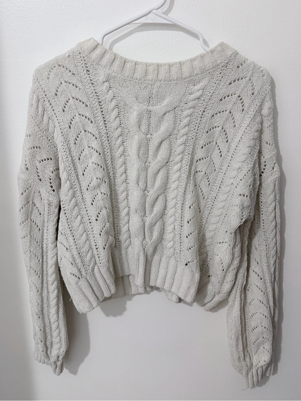 Pink Rose Cream Cable Knit Cropped Sweater